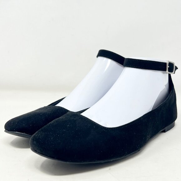 A. N. A. Kearny Ballet Flats Black‎ Faux Suede Ankle Strap With Buckle 8 NWT - Picture 2 of 13